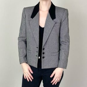 80s Herringbone and Velvet Blazer Size 6 Petite